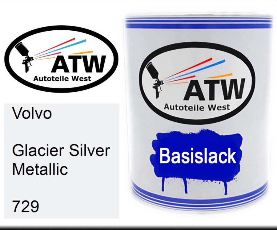 Volvo, Glacier Silver Metallic, 729: 1L Lackdose, von ATW Autoteile West.